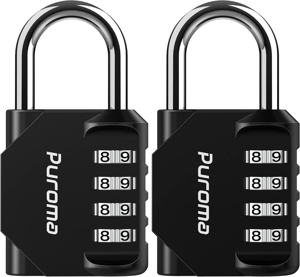 PLroma 2 Pack Combination Lock for Locker 4 Digit Outdoor Waterproof Padlock for School, Gym, Sports, Fence, Toolbox, Gate, Case, Outdoor, Hasp Storage (Black)