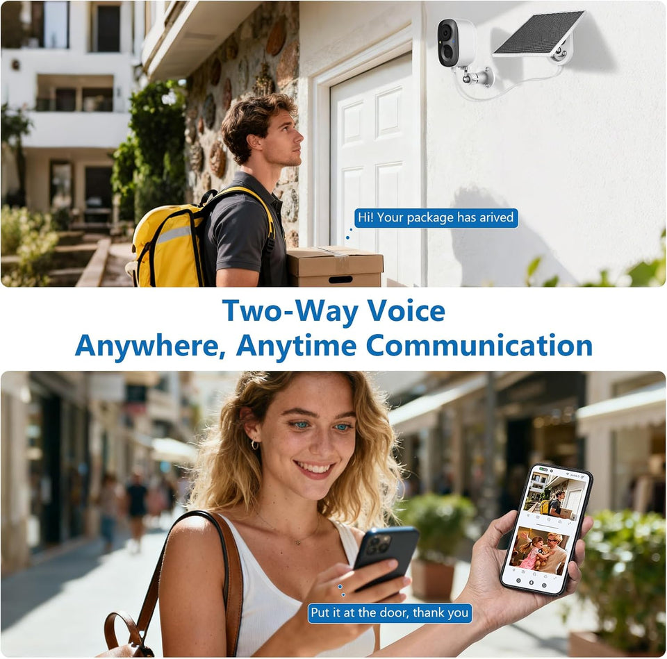2K Security Camera Wireless Outdoor,Solar Powered WiFi Cameras for Home Security with Motion Detection,Color Night Vision(Spotlight),Instant Alert,2-Way Audio,Siren&SD/Cloud Storage,IP65,2.4GHz,2 Pack