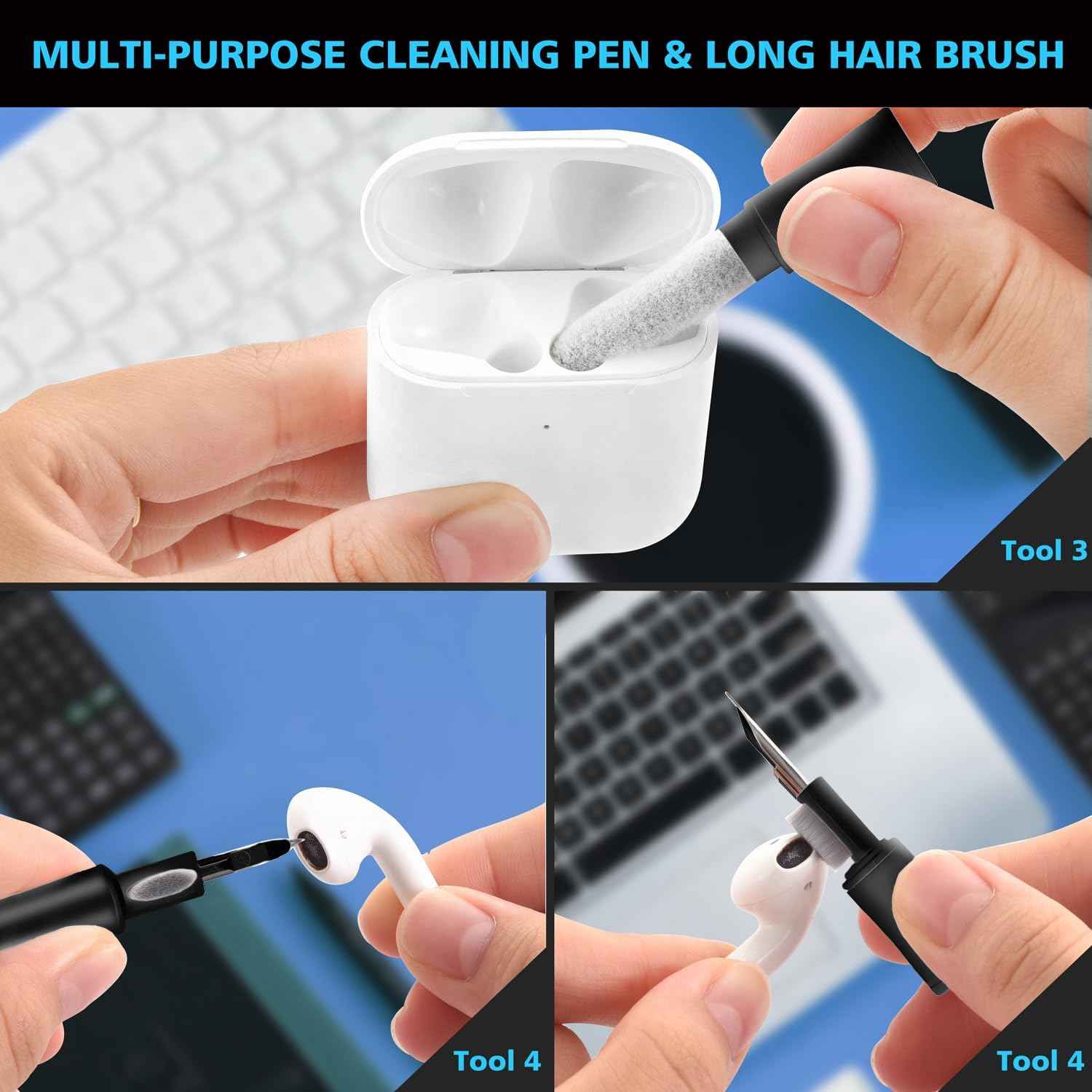 Cleaner Kit for AirPod, Multi-Tool iPhone Cleaning Kit, Cell Phone Cleaning Repair & Recovery iPhone and iPad (Type C) Charging Port, Lightning Cables, and Connectors, Easy to Store and Carry Design