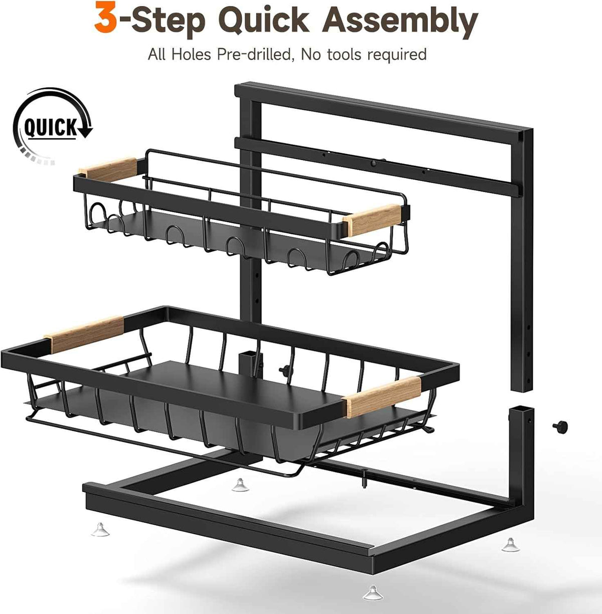 2 Packs Under Sink Organizer, 2026 Upgrade Height Adjustable 2 Tier Under Kitchen Sink Organizer, Multi-Purpose Storage Shelf for Kitchen Bathroom Cabinet (Black)