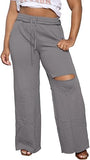 PINSV Wide Leg Pants for Women Drawstring Baggy Casual Sweatpants