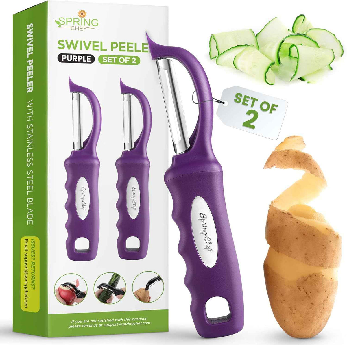 Spring Chef Premium Swivel Vegetable Peeler, Soft Grip Handle and Ultra Sharp Stainless Steel Blades - Perfect Kitchen Peeler For Veggie, Fruit, Potato, Carrot, Apple - Black