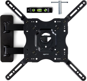 Amazon Basics Full Motion Articulating TV Wall Mount, with Swivel and Tilt, for 26" to 55" TVs and Flat Panels up to 80 Lbs, VESA Compatible, Single Stud, Black