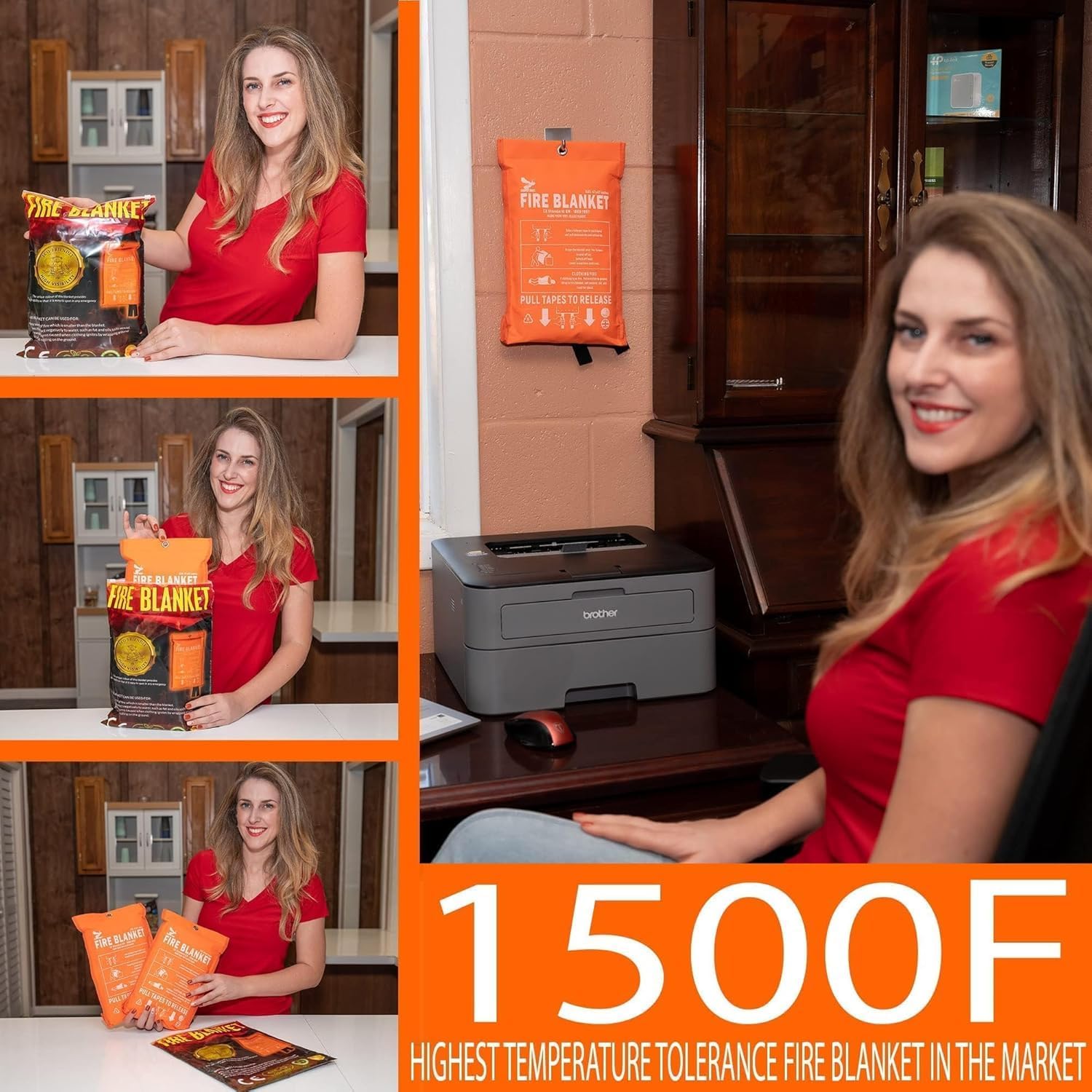 Fire Blanket - 1500F CE Certified Emergency Fire Blanket for Home and Kitchen. 500GSM Fabric & 0.5mm Thick - 100% Fiberglass Fire Extinguisher for Car,Warehouse Office - 2pc (47x47 inches) by Supa Ant