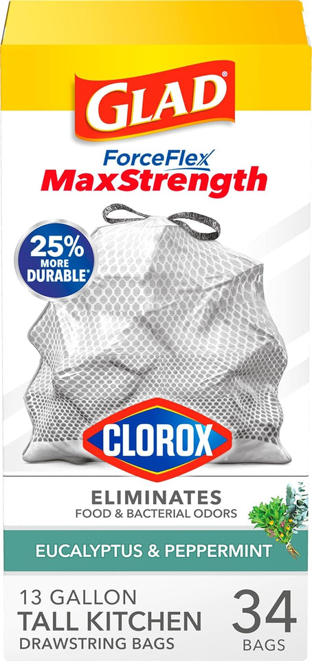 Glad Tall Kitchen Trash Bags 13 Gallon, MaxStrength Cherry Blossom Garbage Bags, Drawstring, 90 Count - PureLivingMart