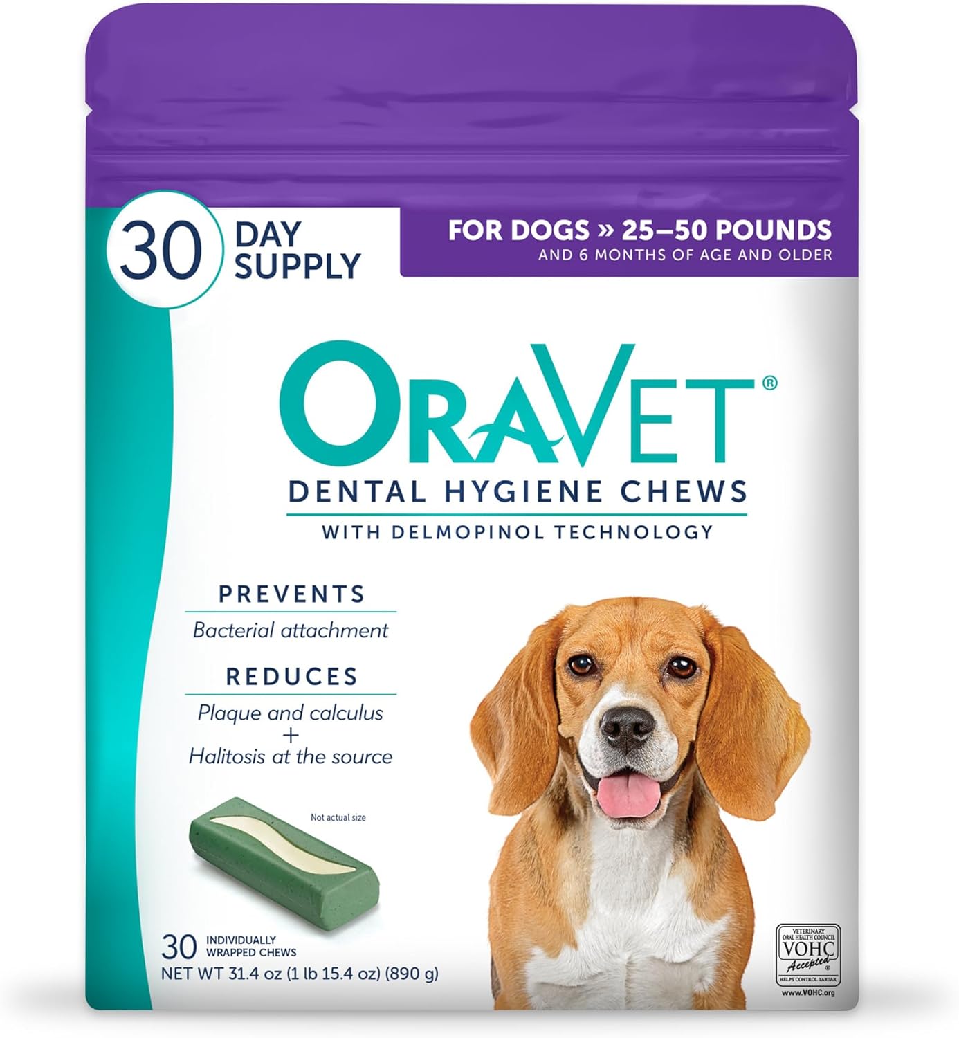 oravet dental chews for medium dogs 25-50 lbs purple pouch 30 count