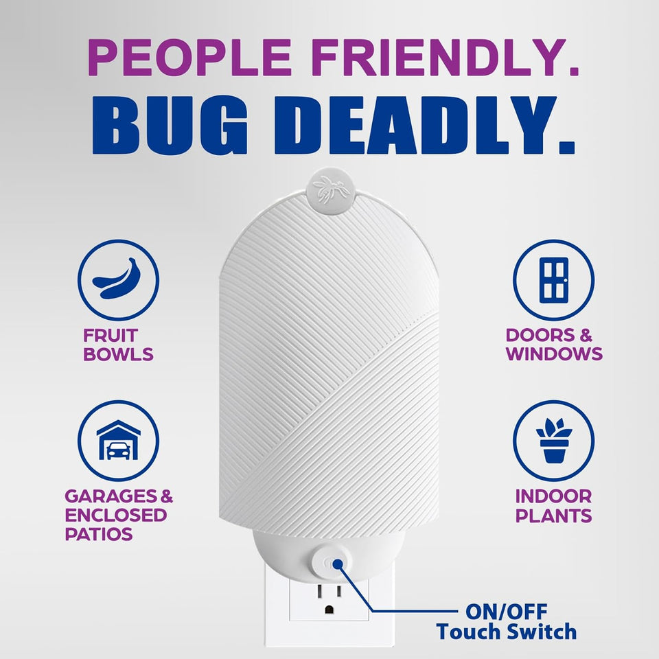 Flying Insect Trap for Indoor Use (2 Staters & 6 Refill Cartridges), UV Light Bug Catcher for Fruit Flies, Gnats & Small Flying Pests, Silent, No-Zap, Mess-Free