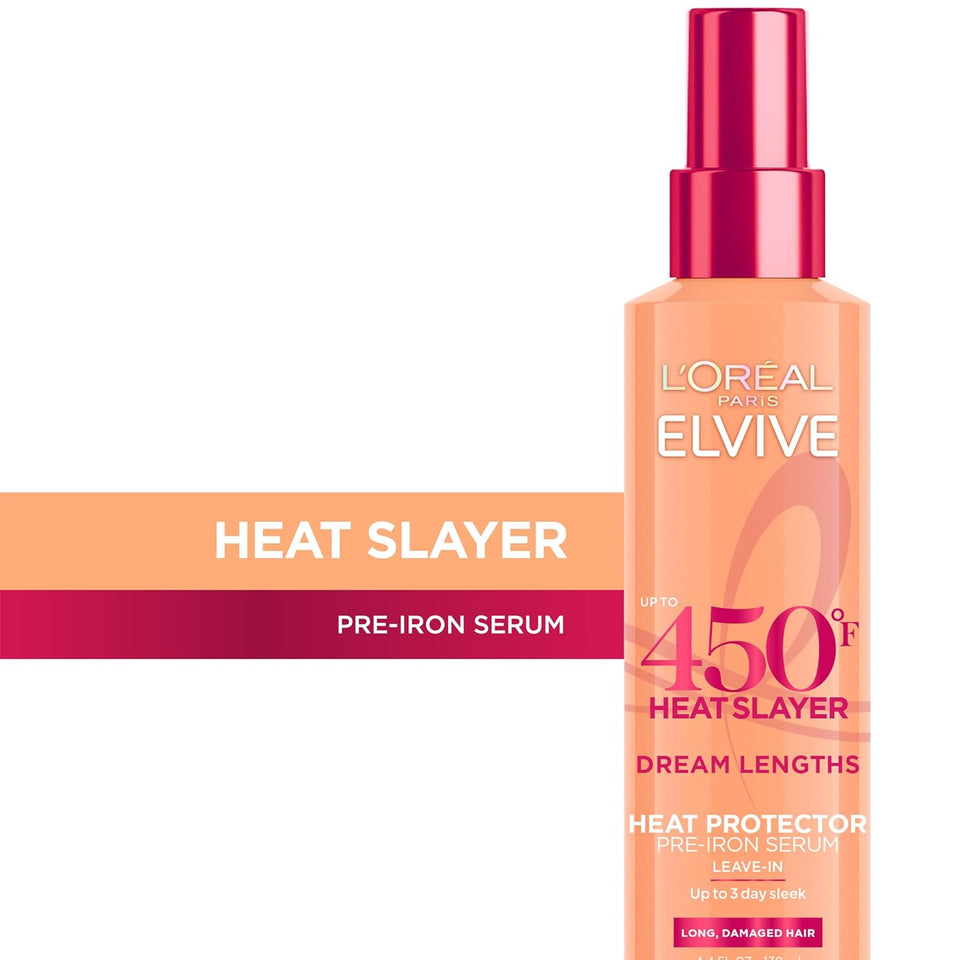 L'Oreal Paris Elvive Dream Lengths Heat Slayer Pre-Iron Spray Leave-In, 4.4 Ounce | 4.4, Ounce