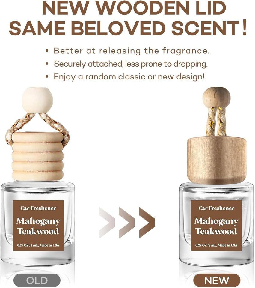 C Classy Car Air Freshener Hanging 2 Pack, Mahogany Teakwood Essential Oil Diffuser, Cute Glass Bottle, Long-Lasting Fragrance Car Accessories for Women & Men, Made in USA