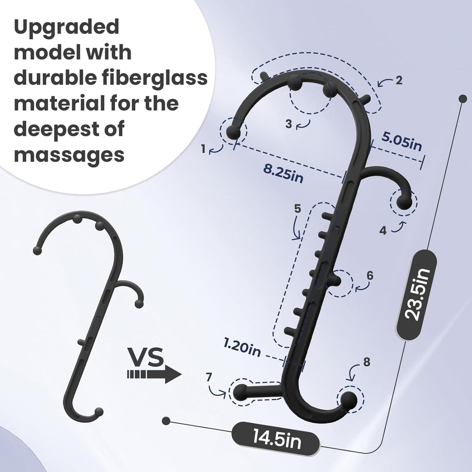 Deep Tissue Back & Neck Massager - Back Massager Stick for Pain Relief, Muscle Knot Remover, Trigger Point Massage Tool for Full Body, Shoulders, Legs - Pressure Point Massage Tool (Black)