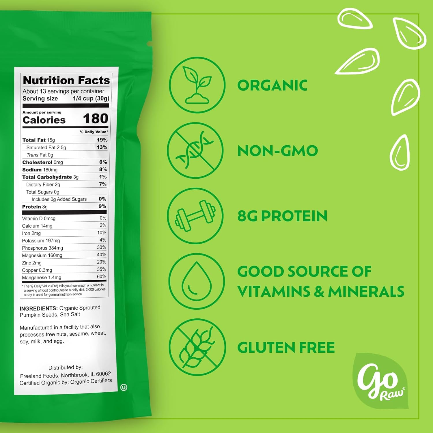 Go Raw Organic Sprouted Pumpkin Seeds, 14 Oz, High-Protein, Gluten-Free, Non-GMO Verified, Vegan, Nut-Free