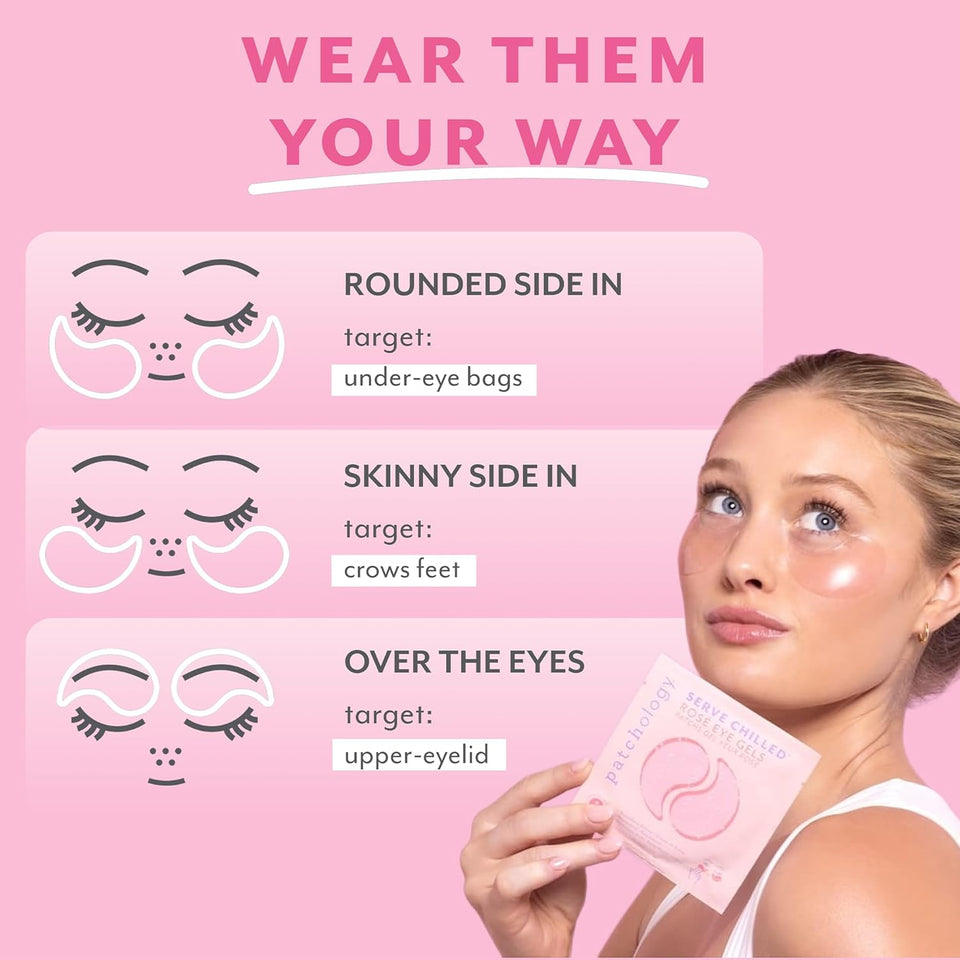 Patchology Serve Chilled Rosé Hydrating Under Eye Patches – Hyaluronic Acid & Antioxidant-Infused Eye Masks to Reduce Dark Circles, PLffiness & Fine Lines - Ideal Skincare Essentials (5 Pairs)
