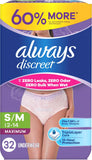 Always Discreet Adult Diapers for Women, Incontinence Underwear, Postpartum Essentials, Disposable Briefs, Max Absorbency, Bladder Leak Protection, Small/Medium, 32ct