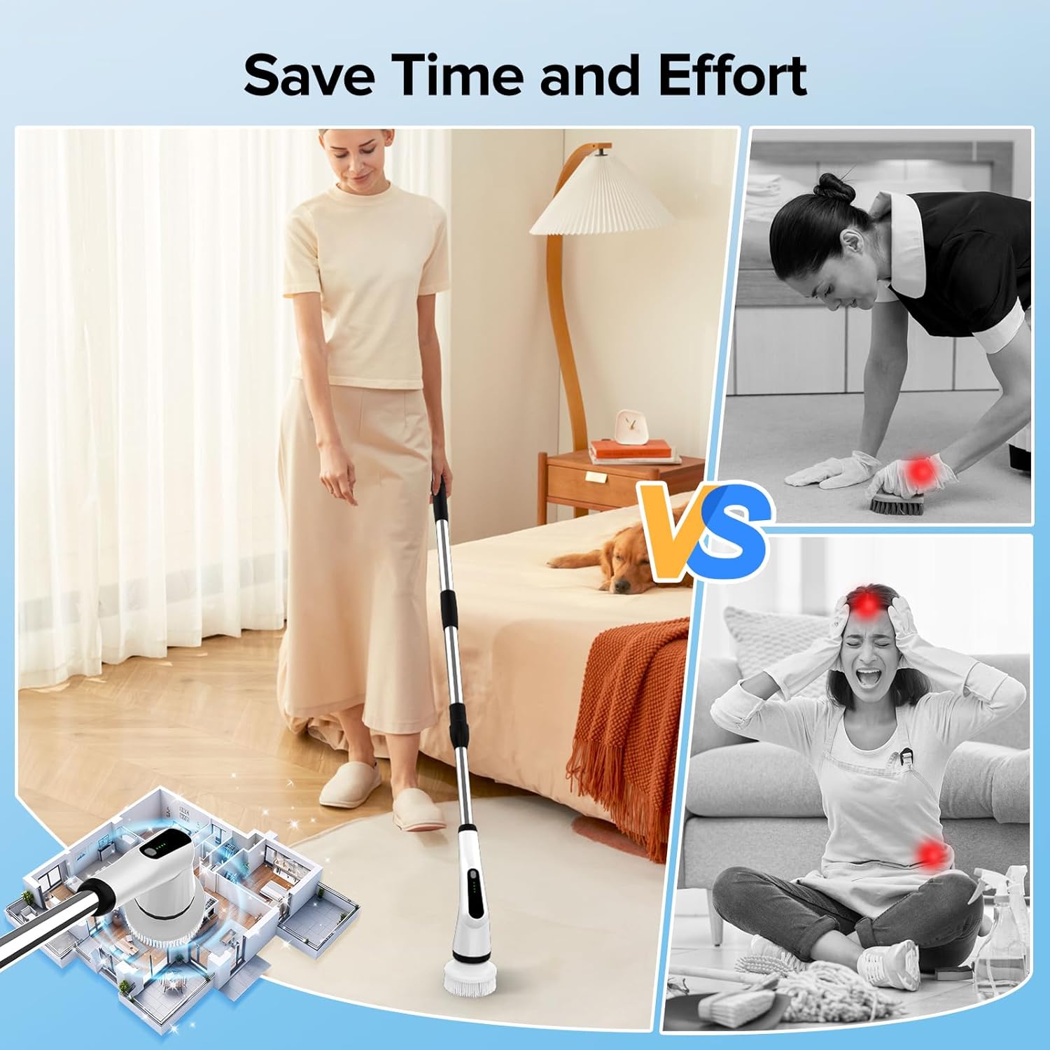 Electric Spin Scrubber, Dreazu IPX7 Shower Scrubber with 7 Replaceable Brush Heads & Retractable Handle, 2-Speed Adjustable Shower Cleaner for Bathroom, Bathtub, Kitchen, Tile Floors