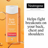 Neutrogena Body Clear Acne Body Wash, 2% Salicylic Acid Acne Medication, Oil-Free & Glycerin for Breakouts on Back, Chest & Shoulders, Non-Comedogenic, Gentle on Skin, Unscented, 8.5 Fl Oz, 3 Pack