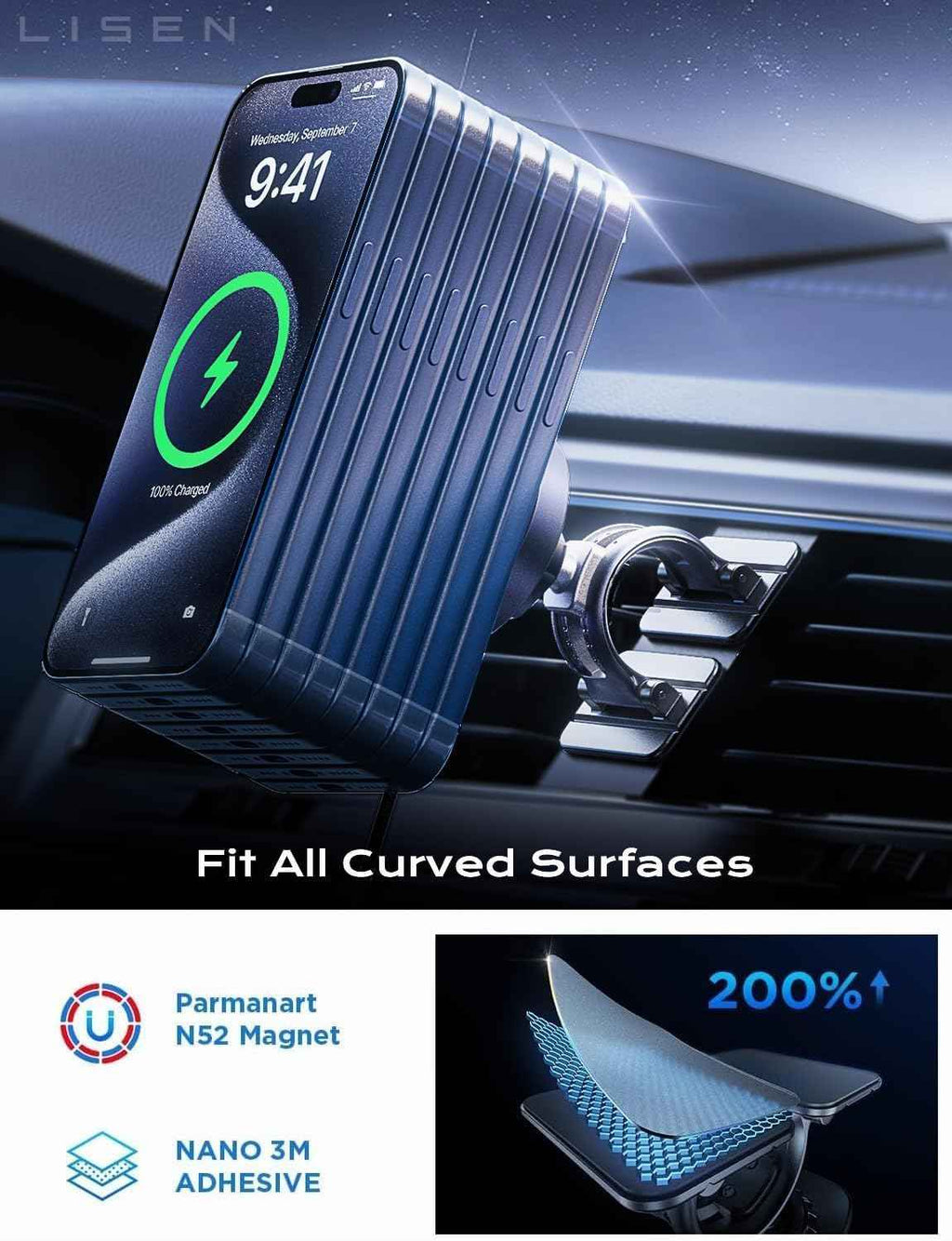 15w magsafe car mount charger for iphone 17-12, samsung, pixel - magnetic wireless cars charger