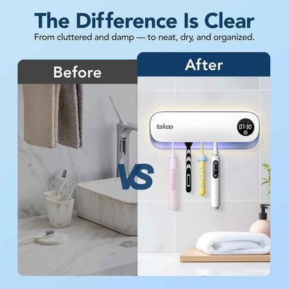 Takoo Toothbrush Cleaner, 4 Slots Wall Mounted Toothbrush Holder for Bathroom, Smart Hot Air Drying Technology, Rechargeable Smart Home Gadget