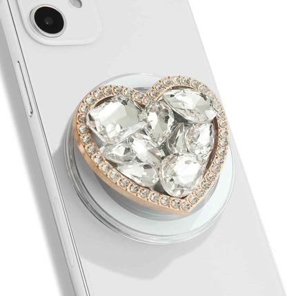 OnTheGrip Compatible with Magsafe Cute Cubic Diamond Heart Shape Design Collapsible Mobile Phone Grip Stand Holder for Smartphone Tablet Cell Phone Accessory (Gold Small)