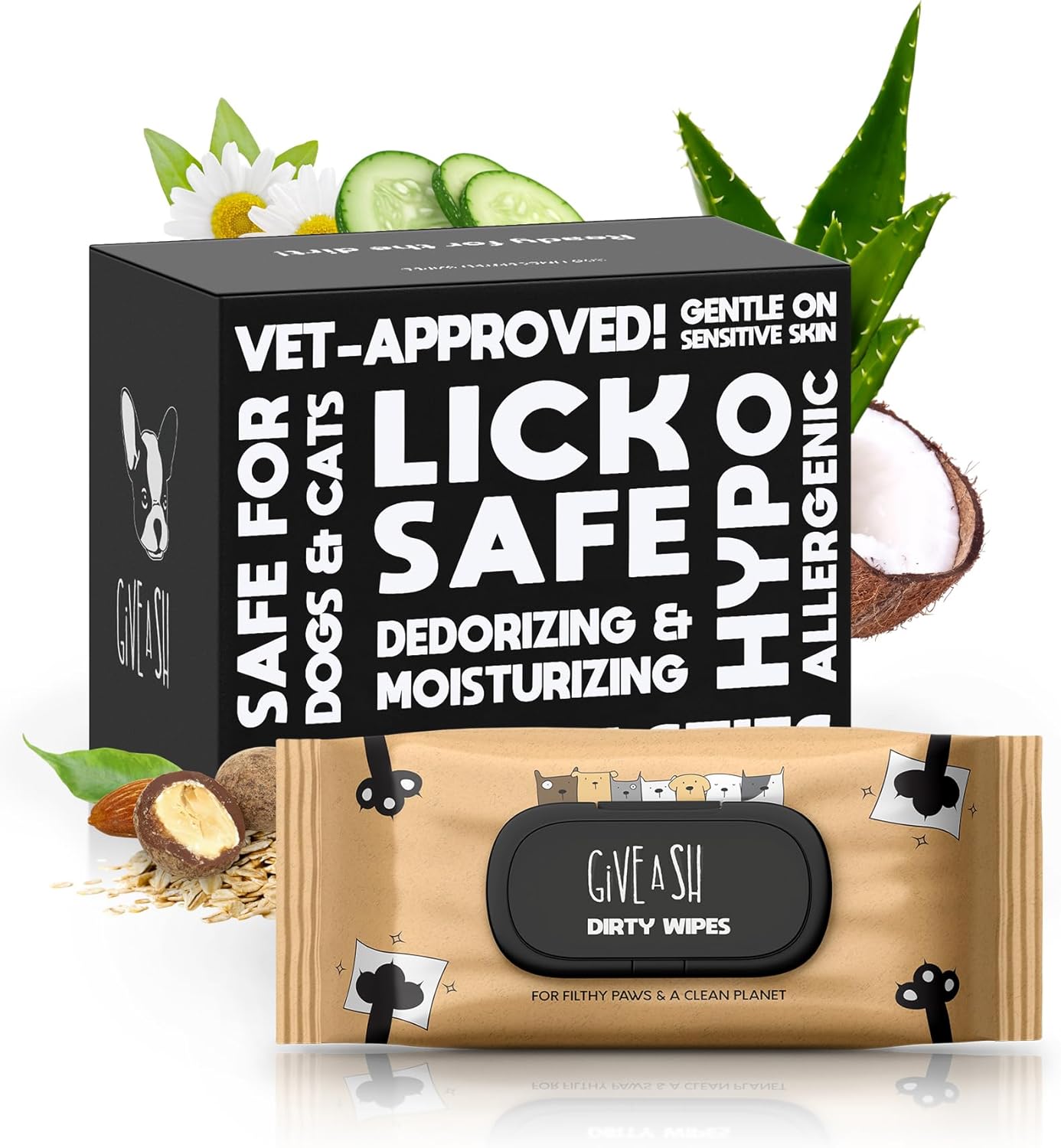 Lick-safe daily pet wipes for dogs and cats, vet-approved, hypoallergenic, unscented, earth-friendly, 100-count