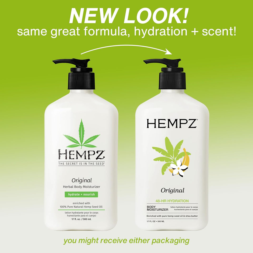 Hempz Original, Natural Hemp Seed Oil Body Moisturizer with Shea Butter and Ginseng, Original Scent, Floral Banana, 17 Fl.Oz ( Packaging may vary )
