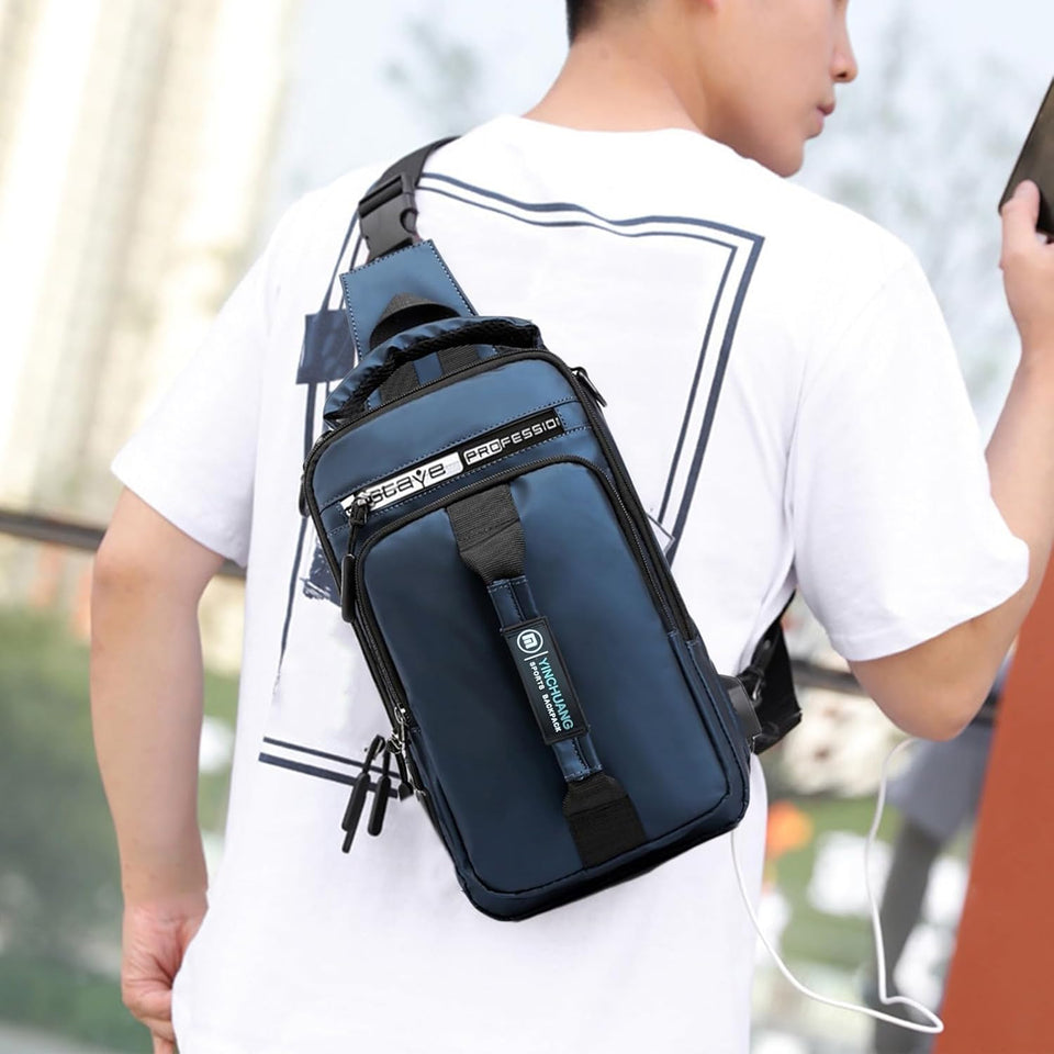 Small Sling Backpack Crossbody Sling Bag, Chest Bag Daypack Fanny Pack with Headphone Hole for Outdoors Hiking Traveling