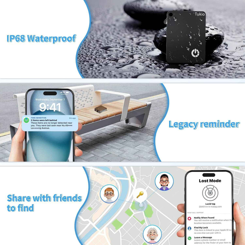 Air Smart Tag (Black) 2 Pack, Smart Tracker Card Compatible with Apple Find My (iOS only), Bluetooth Tracker with Wireless Charging, IP68 Waterproof Finder, Item Finder with Key Ring/Nylon Lanyard.