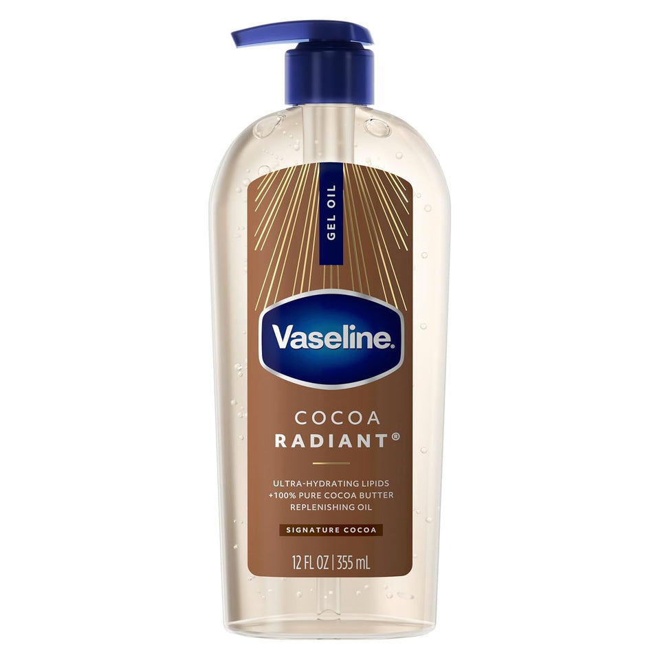 Vaseline Intensive Care Cocoa Radiant Body Gel Oil with 100% PLre Cocoa Butter, 12 oz