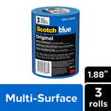 ScotchBlue Original Multi-Surface Painters Tape, 2 Inch Wide (1.88 in. x 60 Yds), 3 Rolls, Blue Paint Tape Protects and Removes Easily, Masking Tape for Indoor and Outdoor Use (2090-48EP3)