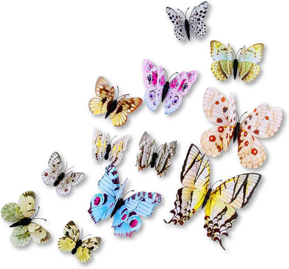 Mixed of 12PCS 3D Pink Butterfly Wall Stickers Decor Art Decorations
