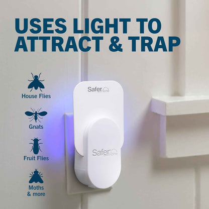 Safer Home Indoor Fruit Fly Gnat Trap with UV LED Lights - 400 Sq Ft Coverage - 1 Device + 5 StickyTech Glue Cards