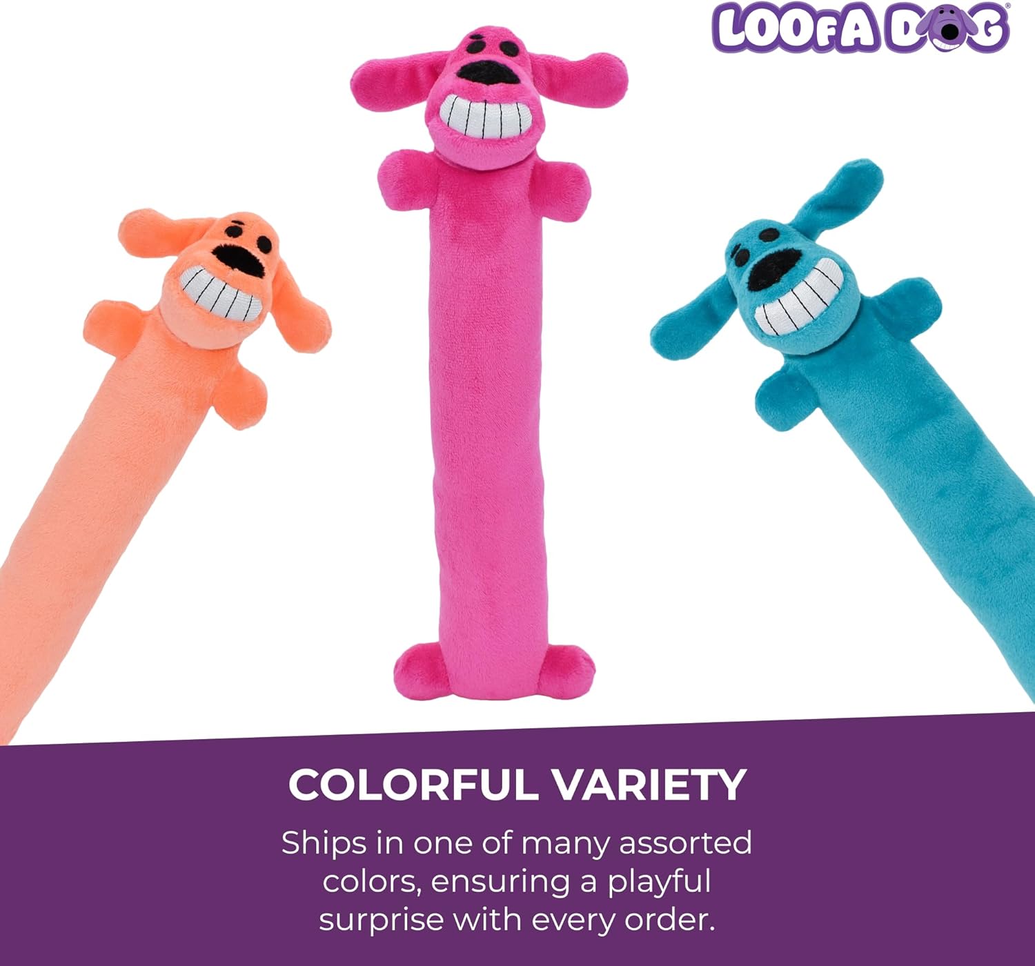 Multipet Original Loofa Dog Plush Toy - Squeaky Toy for All Dogs - Extra Soft Plush - Stuffed Animal Dog Toys for Playing - Cute Dog Pet Toy (1 Count, 12”, Random Color Surprise)