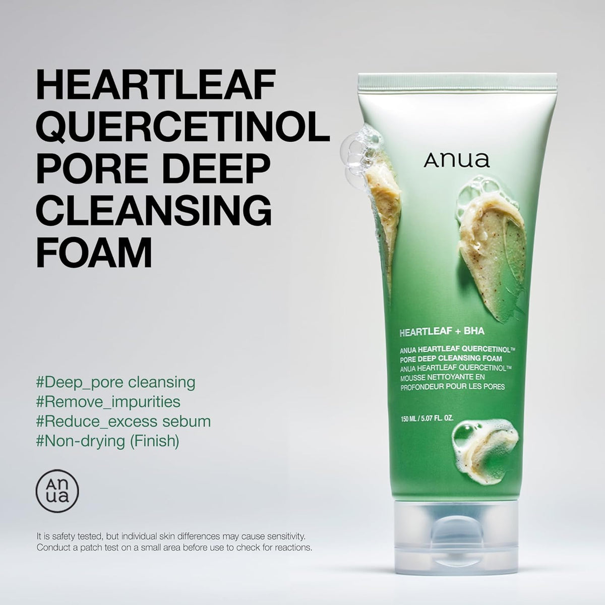 Anua Heartleaf Quercetinol Pore Deep Cleansing Foam, Face wash for Pore Refining Cleanser, Hydrating Daily Facial Cleanser For Double Cleansing, Gentle Foaming with BHA, Korean Skincare, 5.07 fl.oz.