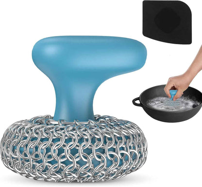Purgreat Cast Iron Scrubber | Dish Scrub Brush | 316 Cleaner Chainmail Scrubber for Cast Iron Pan Skillet Cleaner - Dish Scouring Pad Dishwasher Safe Cleaning Kit, Black 02
