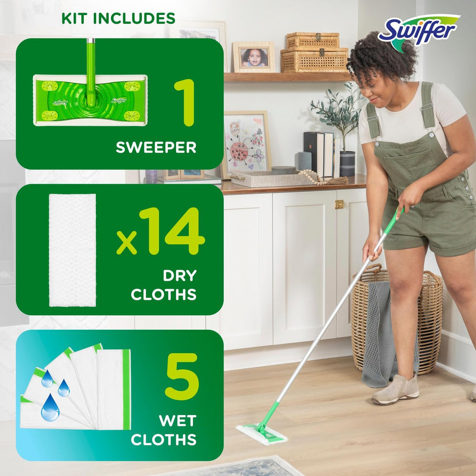 Swiffer Sweeper 2-in-1 Floor Cleaning Mop Starter Kit - Dry & Wet Multi-Surface Refills (20-Piece Set)