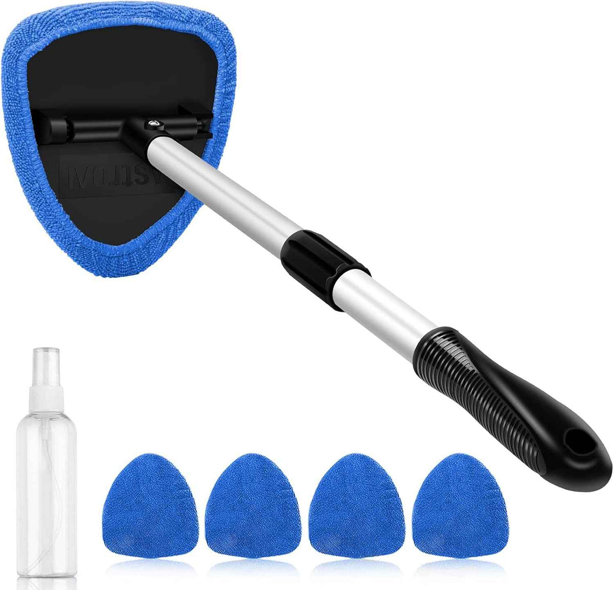 AstroAI Windshield Cleaner Tool with Extendable Handle and Microfiber Pads for Car Interior Detailing, Blue, 15.9in-21in