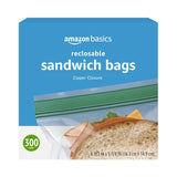 Basics Resealable Double Zipper Sandwich Storage Bags for Food Storage, 300 Count (Previously Solimo)