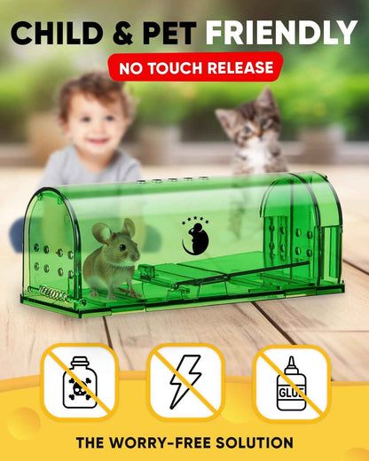 Motel Mouse Humane No Kill Live Catch and Release Mouse Traps, Reusable with Cleaning Brush - 4 Pack