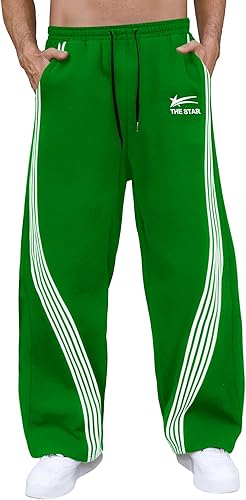 GORGLITTER Men's Baggy Wide Leg Sweatpants Y2K Striped Side Drawstring Waist Barrel Track Pants with Pockets