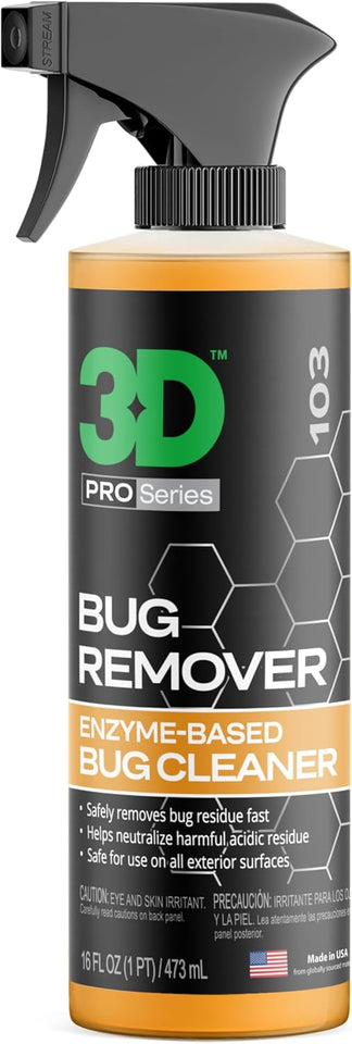 3D Bug Remover - All PLrpose Exterior Cleaner & Degreaser to Wipe Away Bugs on Plastic, Rubber, Metal, Chrome, Aluminum, Windows & Mirrors, Suitable for use on Car Paint, Wax & Clear Coat