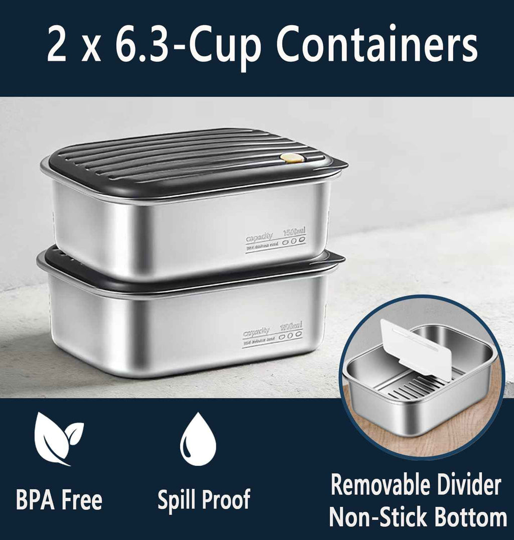 2 x 6.3-Cup Cordless Electric Heated Lunch Box, 100W Rechargeable Portable Food Warmer for Adults Work Travel Car - Battery-Powered & Self-Heating