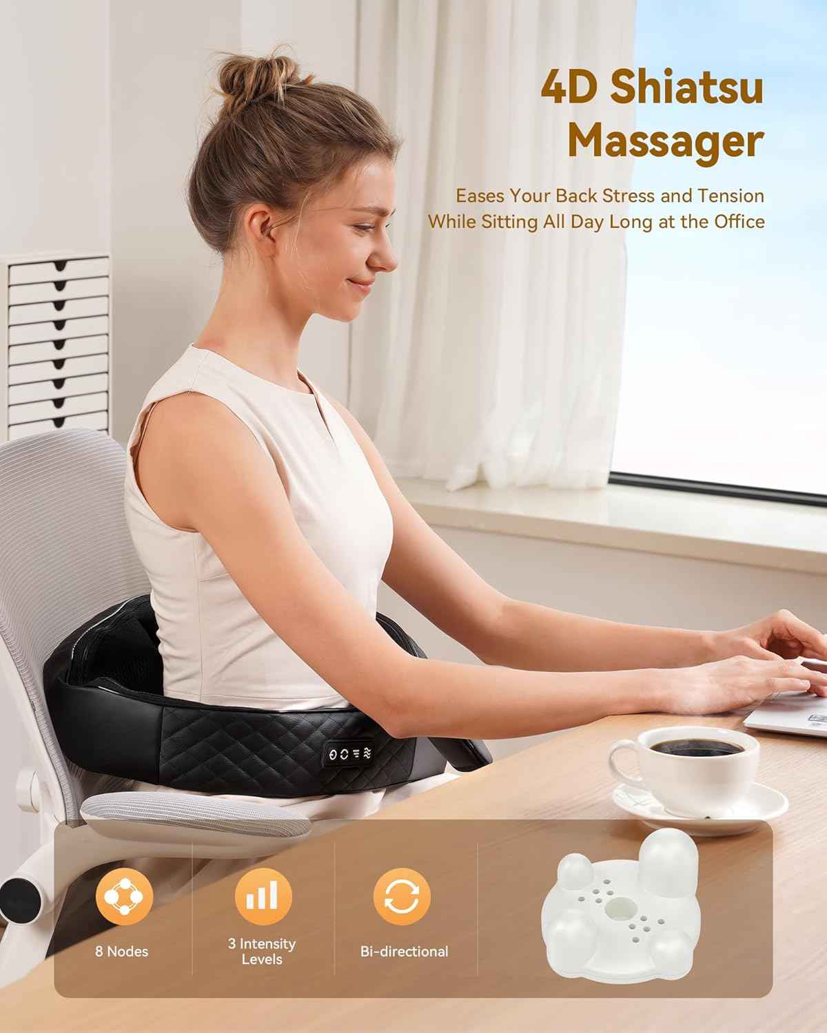Shiatsu Neck and Back Massager with Heat, Neck and Shoulder Massager, 4D Deep Tissue Kneading Massage for Leg, Full Body Muscle Pain Relief, Ergonomic Design, Ideal Gifts for Women Men, Corded Use