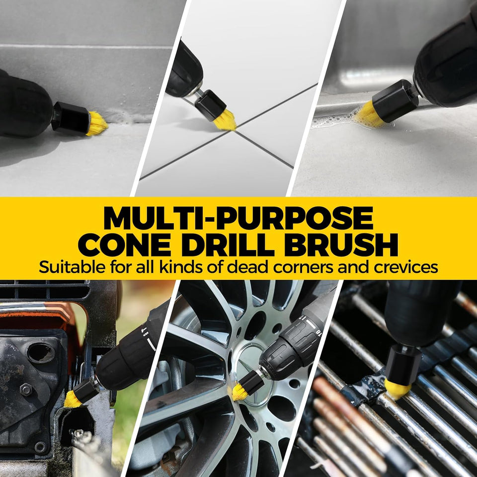 Holikme 6Pack Drill Brush Power Scrubber Cleaning Brush Extended Long Attachment Set All PLrpose Drill Scrub Brushes Kit for Grout, Floor, Tub, Bathroom and Kitchen Surface,Scratch Brushes（Yellow）