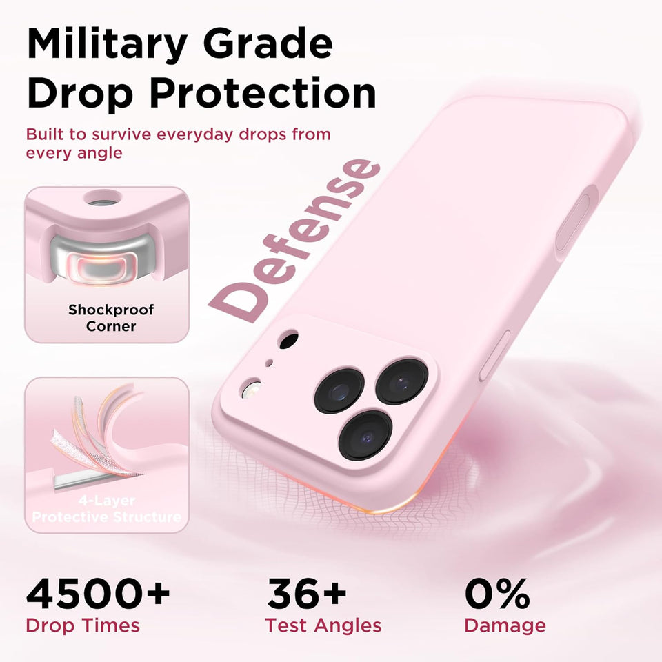 GolbinBox Magnetic for iPhone 17 Pro Max Case, Compatible with MagSafe, [Full Camera Protection] [Screen Protector], Silicone Shockproof Phone Cover with Anti-Scratch Microfiber Lining, Chalk Pink