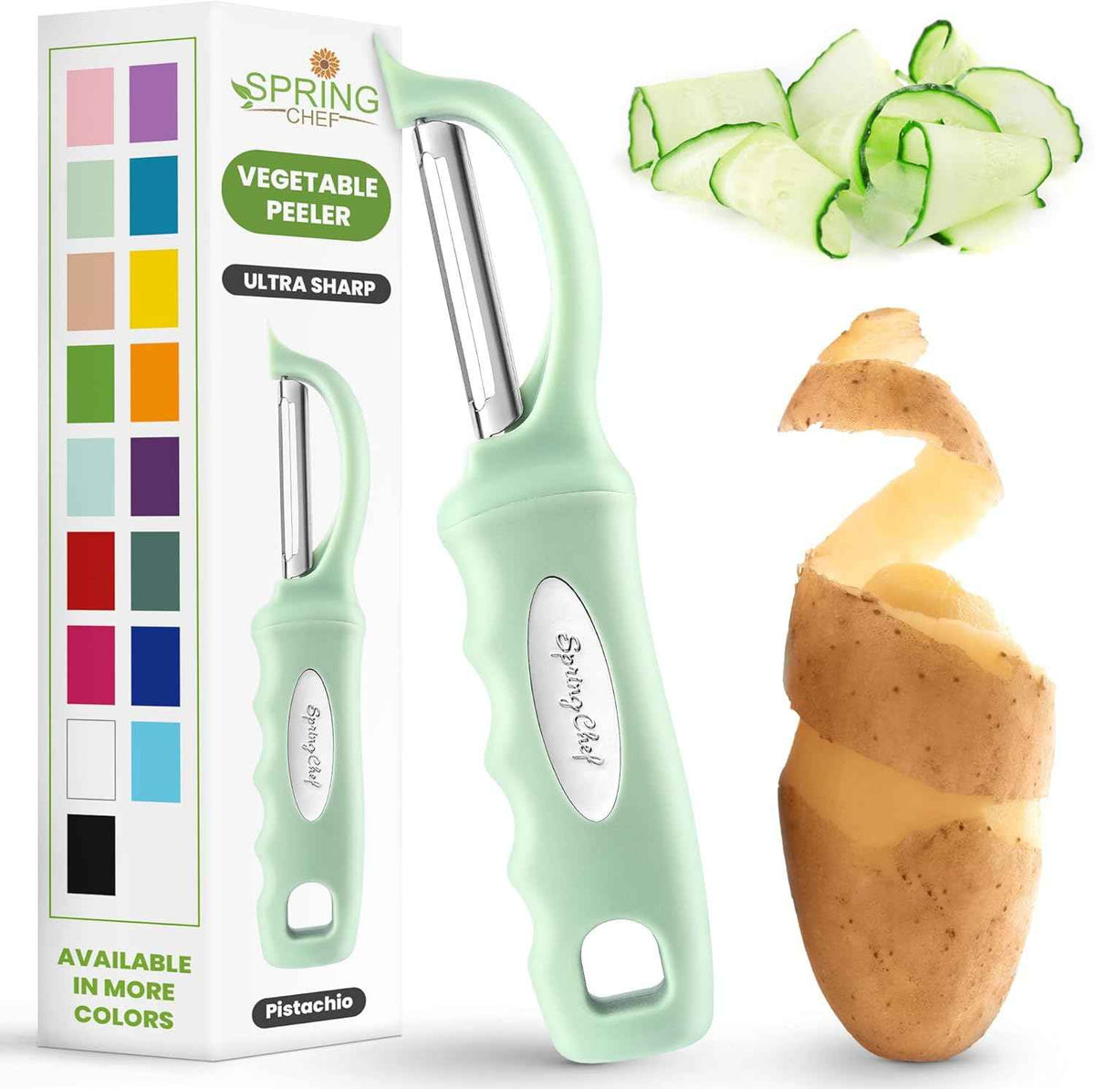 Spring Chef Premium Swivel Vegetable Peeler, Soft Grip Handle and Ultra Sharp Stainless Steel Blades - Perfect Kitchen Peeler For Veggie, Fruit, Potato, Carrot, Apple - Black