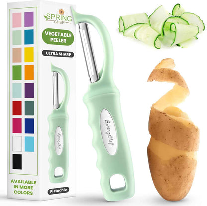 Spring Chef Premium Swivel Vegetable Peeler, Soft Grip Handle and Ultra Sharp Stainless Steel Blades - Perfect Kitchen Peeler For Veggie, Fruit, Potato, Carrot, Apple - Black