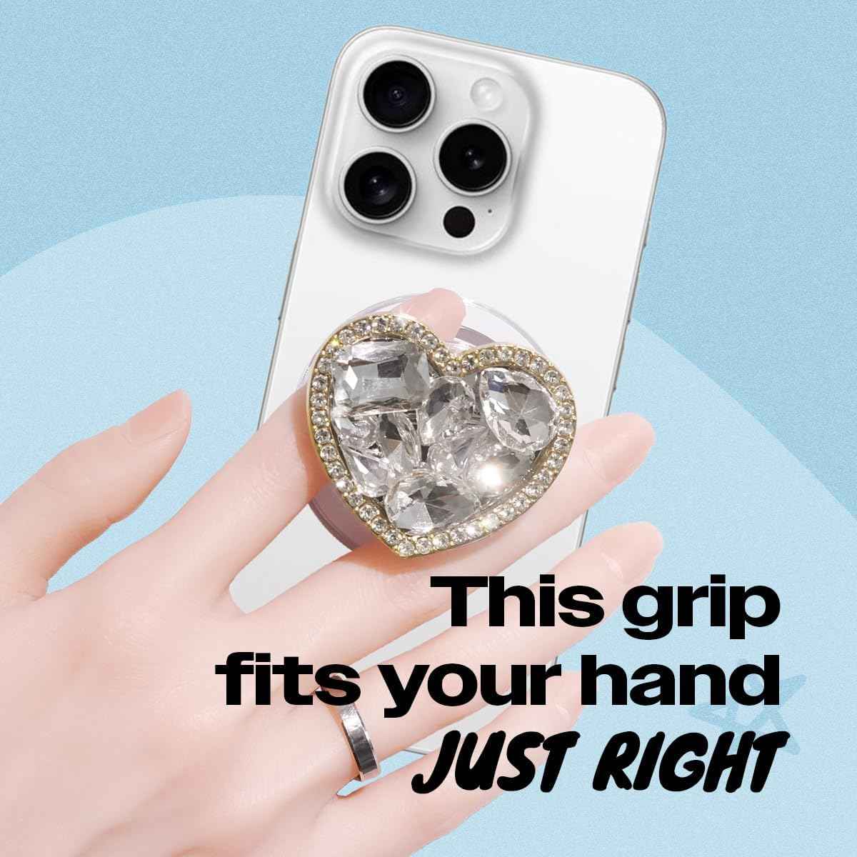 OnTheGrip Compatible with Magsafe Cute Cubic Diamond Heart Shape Design Collapsible Mobile Phone Grip Stand Holder for Smartphone Tablet Cell Phone Accessory (Gold Small)