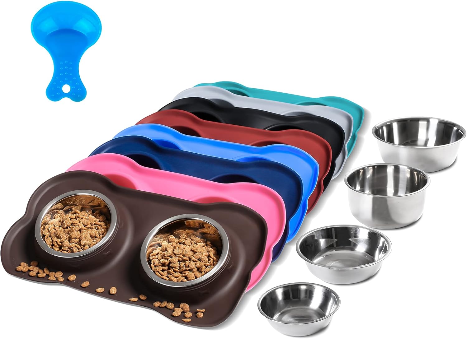 hubulk pet dog bowls 2 stainless steel no spill non skid silicone mat pet food scoop water feeder for small medium large dogs cats