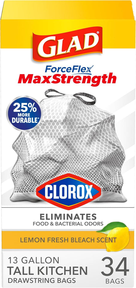 Glad Tall Kitchen Trash Bags 13 Gallon, MaxStrength Cherry Blossom Garbage Bags, Drawstring, 90 Count - PureLivingMart