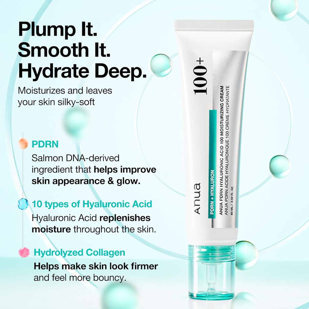 anua pdrn hyaluronic acid 100 moisturizing cream lightweight hydrating moisturizer with salmon pdrn