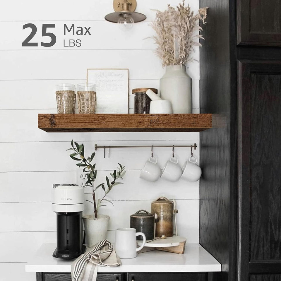 QEEIG Bathroom Floating Shelves for Wall - 15.7" Wall Mounted Shelf Over Toilet Farmhouse Home Decor Display Bookshelf Small 15.7 x 6.7 inch Set of 2, Rustic Brown (008-40BN)